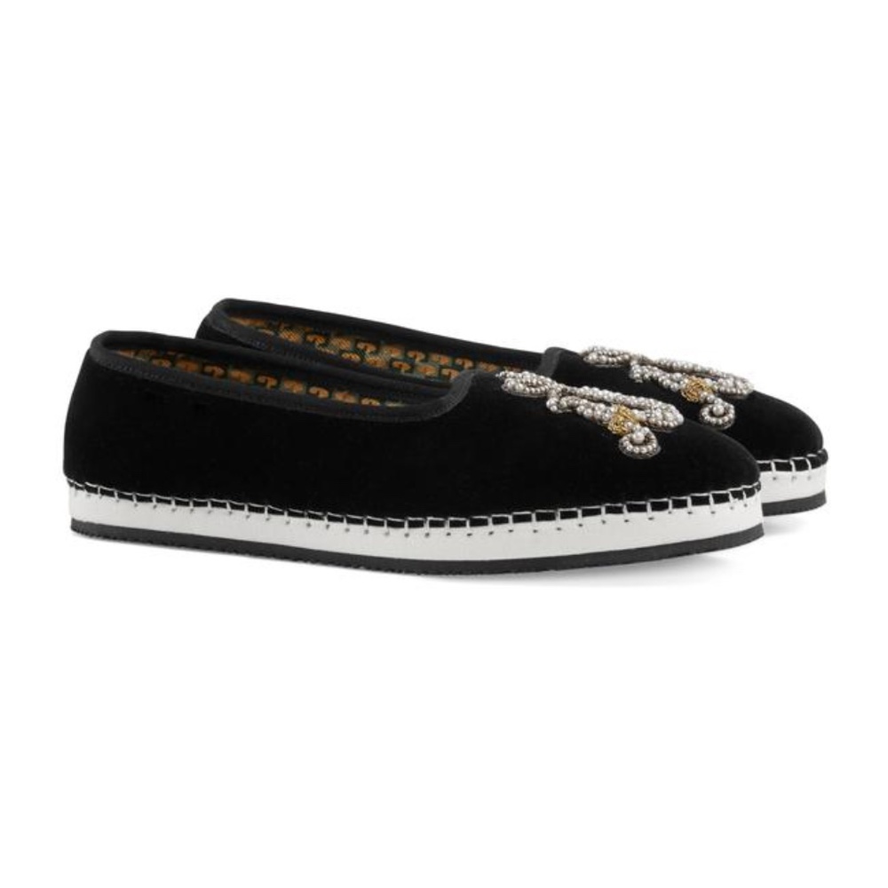 Gucci Black Velvet Am Appliqué Loafers Flats - Picture 5 of 9
